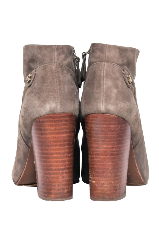 Current Boutique-Tory Burch - Taupe Suede Heeled Booties Sz 8