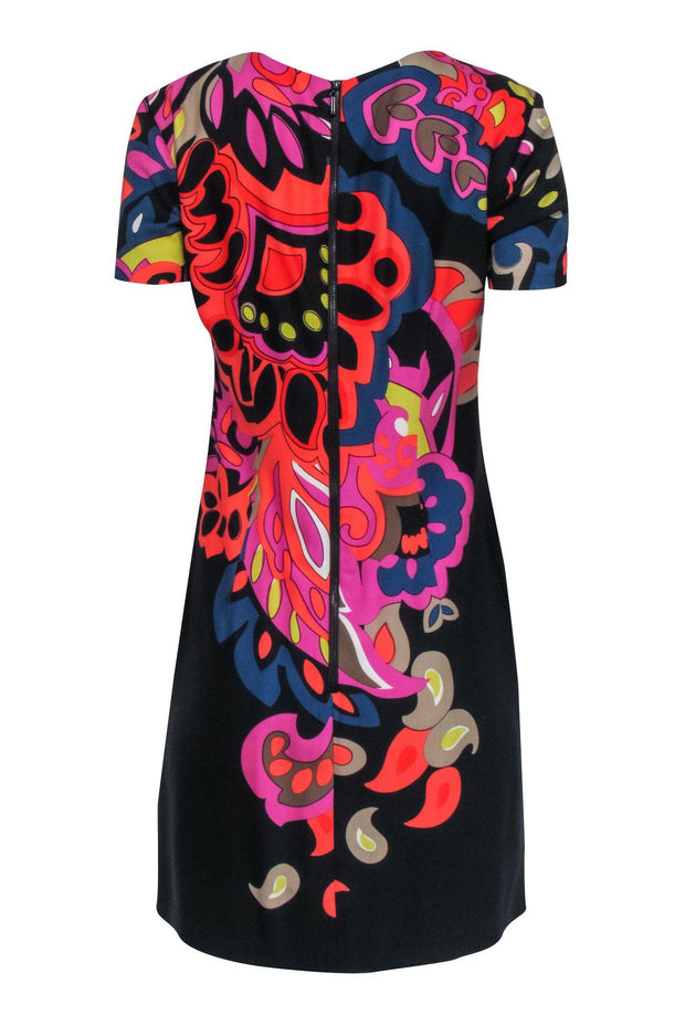 Current Boutique-Trina Turk - Black & Multicolored Floral Print Short Sleeve Shift Dress Sz 4