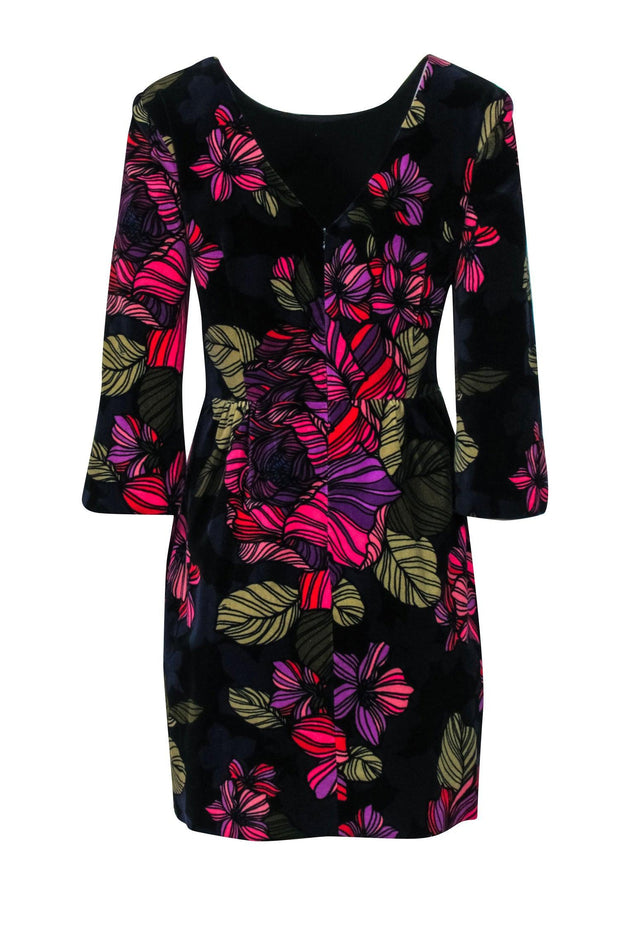 Current Boutique-Trina Turk - Black Velvet Dress w/ Multi-Colored Floral Print Sz 8