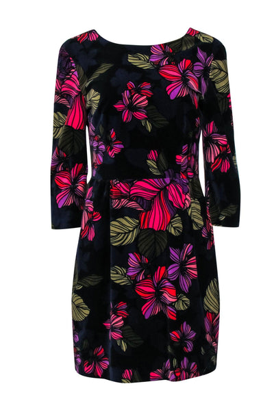Current Boutique-Trina Turk - Black Velvet Dress w/ Multi-Colored Floral Print Sz 8