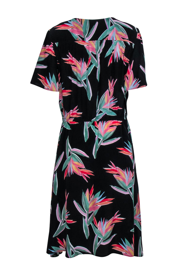 Current Boutique-Tucker - Black Multicolor Tropical Print Silk "Chelsea" Dress Sz L