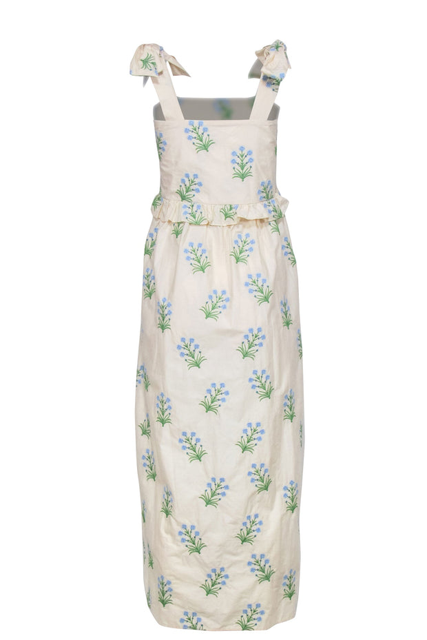 Current Boutique-Tuckernuck - Beige Maxi Dress w/ Green & Blue Embroidery Sz M