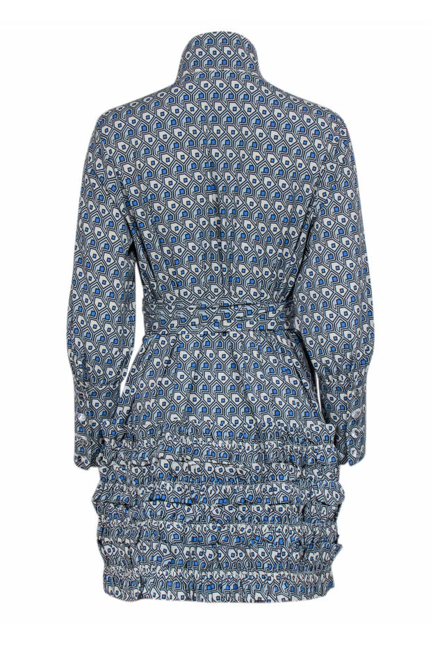 Current Boutique-Tuckernuck - Blue & Grey Geometric Print Shirt Dress w/ Neck Tie Sz S