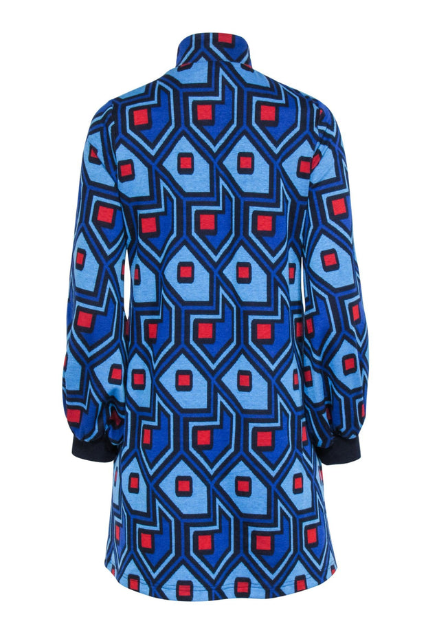 Current Boutique-Tuckernuck - Blue & Red Geometric Print Long Sleeve Knit Dress Sz S