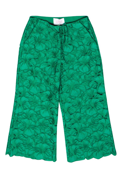 Current Boutique-Tuckernuck - Kelly Green Embroidered Cropped Pants Sz S
