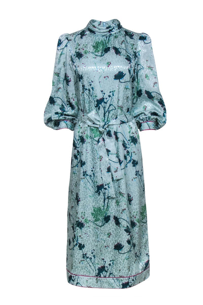 Current Boutique-Tuckernuck - Mint Blue w/ Purple Floral Print Formal Dress Sz S