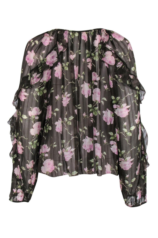 Current Boutique-Ulla Johnson - Olive & Pink Floral Print Semi Sheer Top Sz 6