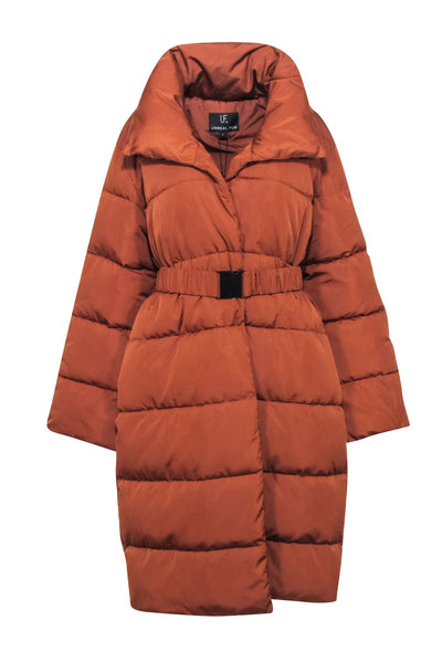 Current Boutique-Unreal Fur - Terracotta Orange "Dune" Belted Puffer Coat Sz M