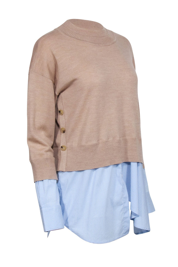 Current Boutique-Veronica Beard - Beige Wool Sweater w/ Striped Shirting Sz M