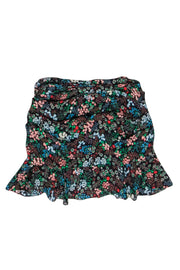 Current Boutique-Veronica Beard - Black, Green & Red Floral Print Mini Skirt Sz 4