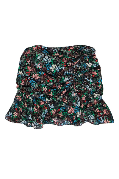 Current Boutique-Veronica Beard - Black, Green & Red Floral Print Mini Skirt Sz 4