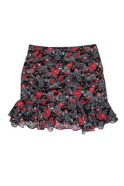 Current Boutique-Veronica Beard - Black & Red Floral Print Mini Skirt Sz 4
