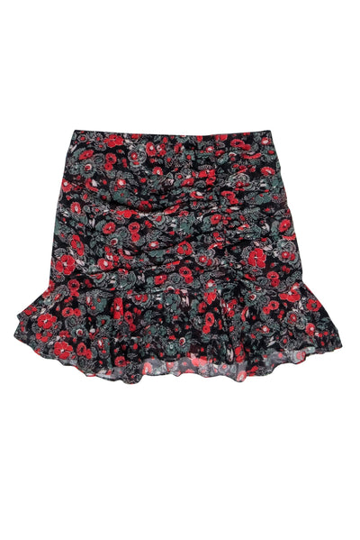 Current Boutique-Veronica Beard - Black & Red Floral Print Mini Skirt Sz 4