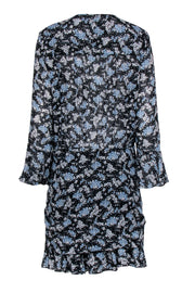 Current Boutique-Veronica Beard - Black w/ Blue Floral Print Crop Sleeve Dress Sz 12