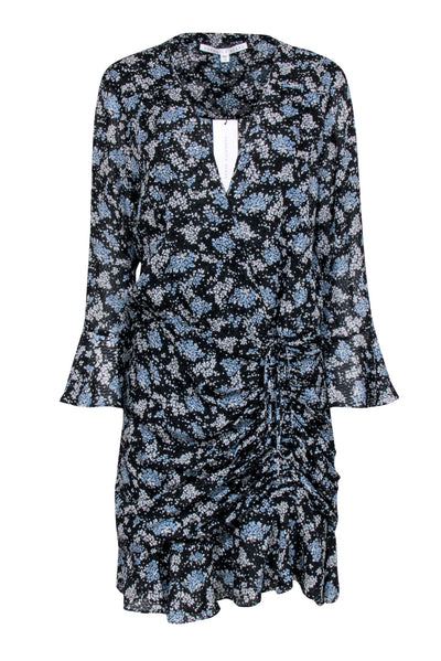 Current Boutique-Veronica Beard - Black w/ Blue Floral Print Crop Sleeve Dress Sz 12