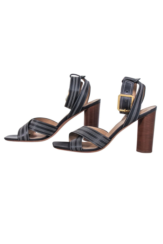 Current Boutique-Veronica Beard - Black w/ White Stitching Open Toe Heels Sz 9