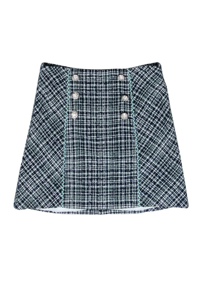 Current Boutique-Veronica Beard - Blue, Green, & White Tweed Plaid Skirt Sz 0