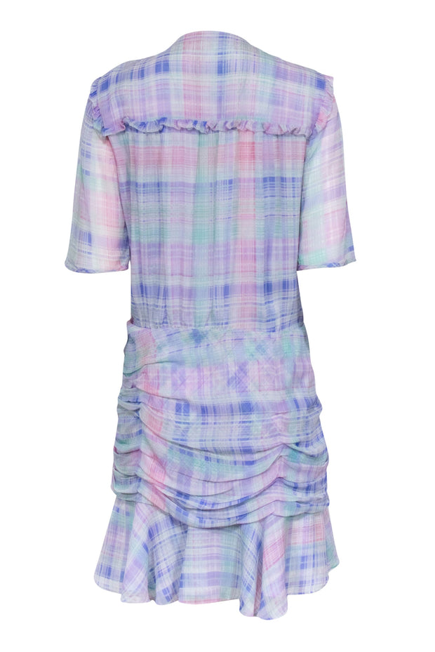 Current Boutique-Veronica Beard - Blue, Purple, Pink, & Green Plaid Silk Dress Sz 12