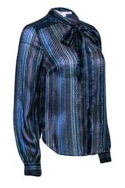 Current Boutique-Veronica Beard - Blue Sheer Silk Blend Multi-Print Blouse Sz 2