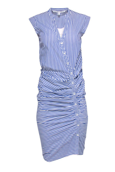 Current Boutique-Veronica Beard - Blue & White Striped Ruched Dress Sz 2