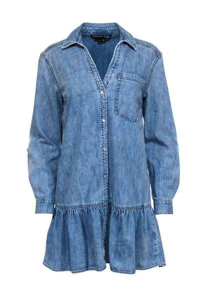 Current Boutique-Veronica Beard - Chambray "Parkton" Flounced Shirt Dress Sz 8