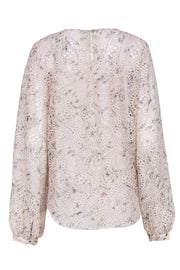 Current Boutique-Veronica Beard - Cream & Multi Color Floral Eyelet Long Sleeve Top Sz 14
