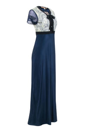 Current Boutique-Vessel - Navy Silk w/ Cream Lace Bodice Formal Dress Sz 6