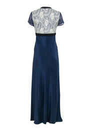 Current Boutique-Vessel - Navy Silk w/ Cream Lace Bodice Formal Dress Sz 6