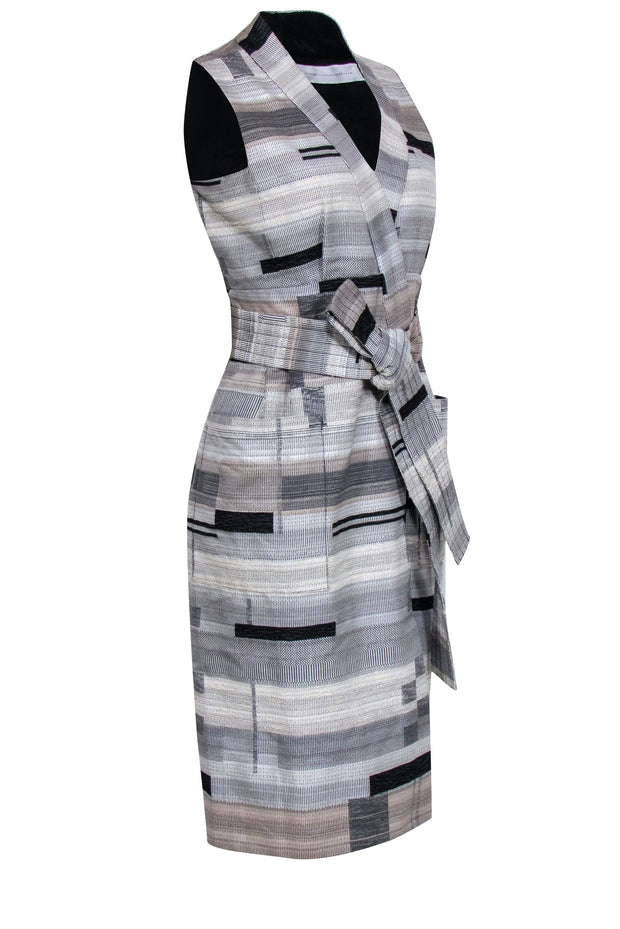 Current Boutique-Victoria Beckham - Black, Grey, & Beige Vest Style Dress Sz 8