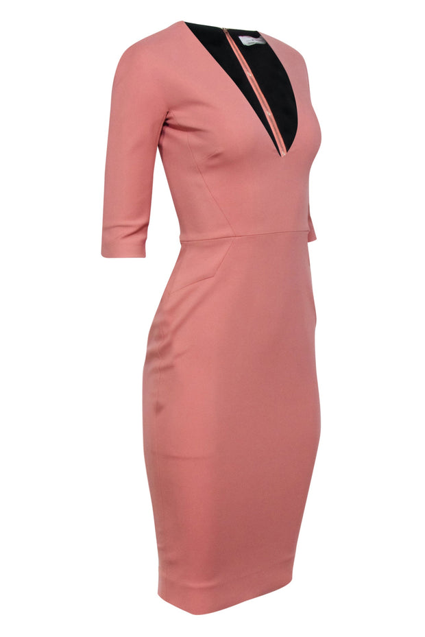 Current Boutique-Victoria Beckham - Pink Cropped Sleeve V-neckline Dress Sz 4
