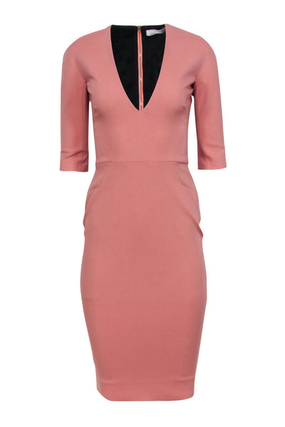 Current Boutique-Victoria Beckham - Pink Cropped Sleeve V-neckline Dress Sz 4