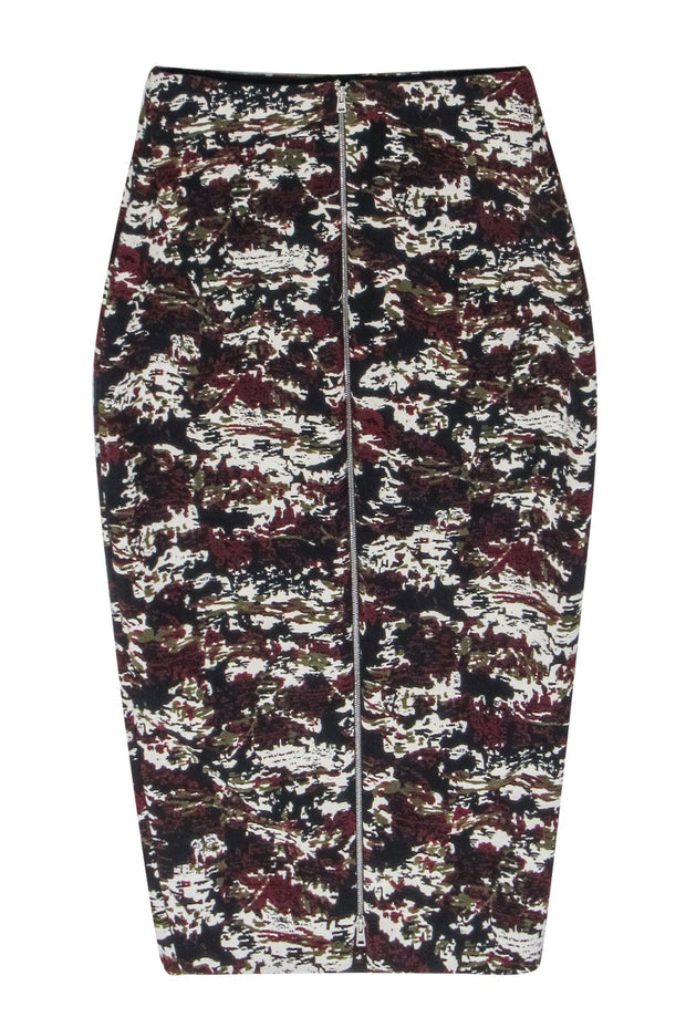 Current Boutique-Victoria Beckham - Red, Black, & Cream Print Zipper Back Bodycon Skirt Sz 2