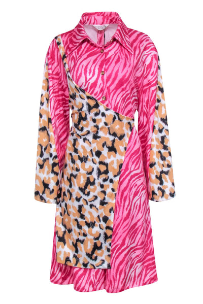 Current Boutique-Vivienne Hu - Pink Zebra Long Sleeve w/ Leopard Print Wrap Dress Sz 2