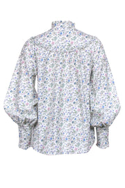 Current Boutique-Weekend Max Mara - Ivory w/ Multicolor Floral Print Ruffled Blouse Sz 8
