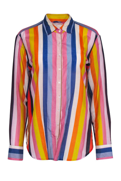 Current Boutique-Xirena - Blue & Multicolor Stripe Button Front Shirt Sz S
