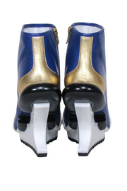 Current Boutique-Y-3 Yohji Yamamoto - Blue Leather Abstract Bootie Sz 6.5