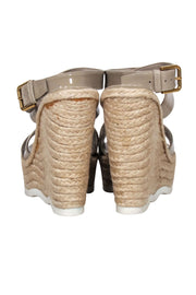 Current Boutique-Yves Saint Laurent - Beige Patent Leather Wedges Sz 7