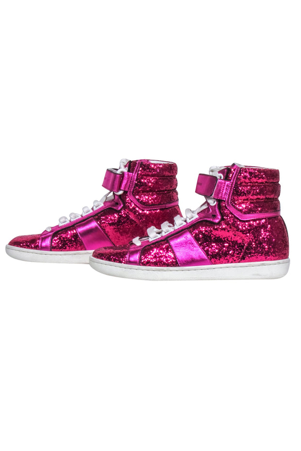 Current Boutique-Yves Saint Laurent - Pink Glitter High Top Sneakers Sz 5