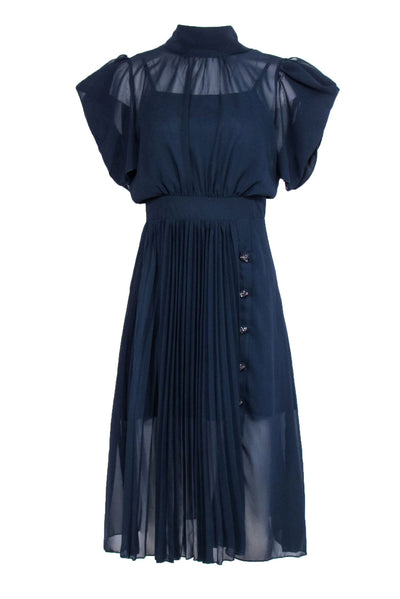 Current Boutique-Zalinah White - Navy Blue Short Sleeve Dress Sz S