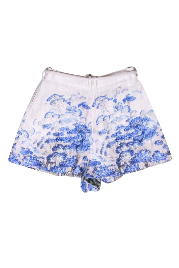 Current Boutique-Zimmermann - Beige Linen Shorts w/ Lilac & Blue Floral Print Sz 8