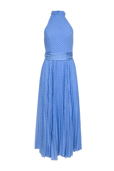 Current Boutique-Zimmermann - Blue w/ White Polka Dots High Neck Pleated Bottom Dress Sz 6