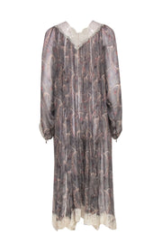 Current Boutique-Zimmermann - Olive & Beige Paisley Print Sheer Long Sleeve Dress Sz 6