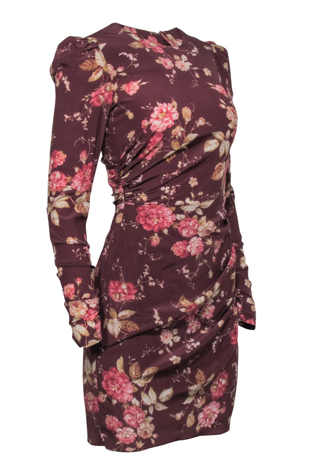 Current Boutique-Zimmermann - Rust Brown Floral Print Mini Dress w/ Ruching Sz 0