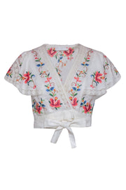 Current Boutique-Zimmermann - White w/ Multi Color Floral Embroidery Short Sleeve Top Sz 8