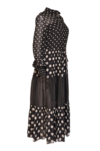 Akris Punto Women's Tiered Polka-Dot Midi-Dress - Black Cream