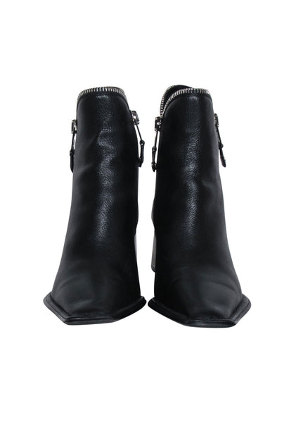 Alexander Wang - Black Leather Silver Zipper Trim Short Boots Sz 9