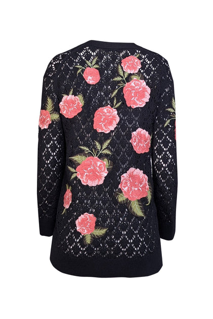 Alice & Olivia - Black Wool Blend Cardigan w/ Pink Floral