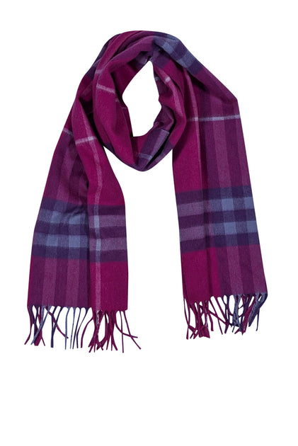 Burberry - Pink & Purple Plaid Fringe Hem Cashmere Scarf