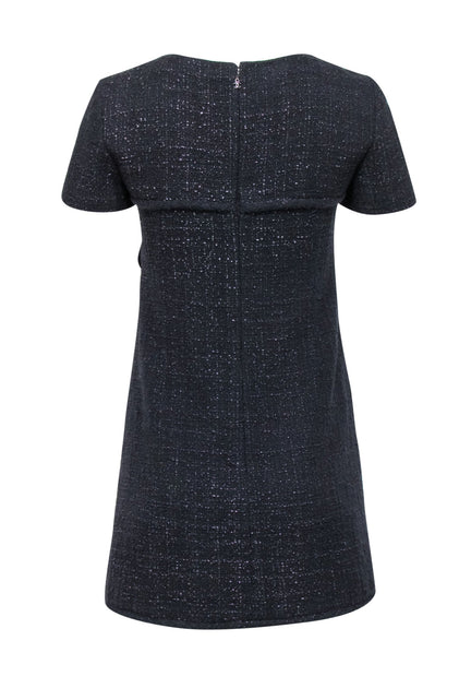 Chanel - Black & Metallic Purple Tweed Short Sleeve Dress Sz 4 Chanel - Black & Metallic Purple Tweed Short Sleeve Dress Sz 4