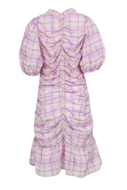 ganni seersucker mini dress Ganni Checked Organic Cotton-blend Seersucker Mini Dress in Red